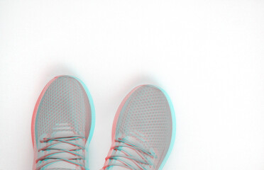 Stylish sports shoes for running. Glitch effect