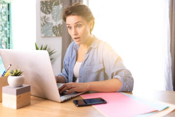 woman working on a computer at home