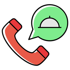Food Ordering on Phone Concept, Restaurant Hot Line Vector Color Icon Design, Call to Kitchen Sign, Foodie and gourmet Symbol on white background 