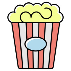 Popcorn Salty Bowl Concept,  Sweet Corn Bucket Vector Color Icon Design, Foodie and gourmet Symbol on white background   