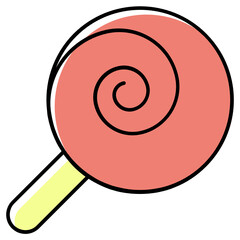 Giant Swirl Lolly Hard Candy with Stick Concept,  Pink Gin Lollipop Vector Color Icon Design, Handcrafted Confectionery Sign, Delicious Sweet Graphic, Foodie and gourmet Symbol on white background 
