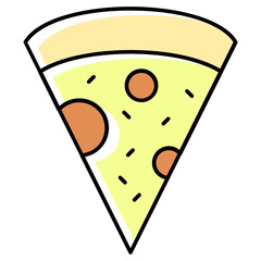 Pizza Slice Pie Shape Concept, Baked Bread with Cheese and Sausages Vector Icon Design, Foodie and gourmet Symbol on white background 