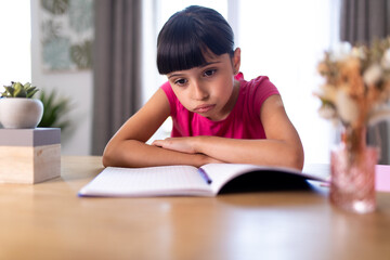 girl who blows by mouth and is fed up with homework