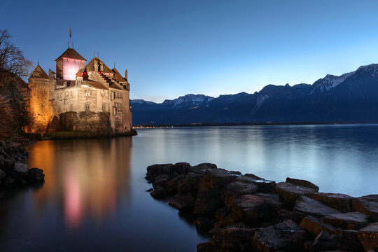 Chillon Castle, one of the most remarkable Swiss symbols in Montreux, Switzerland