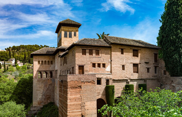 Courtyard and buildings of the Alhambra Interior of the Alhambra.