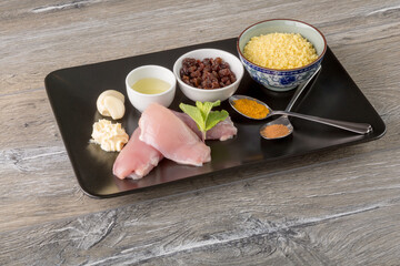 ingredients for pilaf with chicken and bulgur