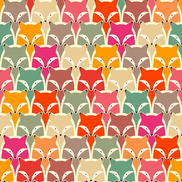 Seamless pattern with fox and wolf