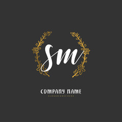 S M SM Initial handwriting and signature logo design with circle. Beautiful design handwritten logo for fashion, team, wedding, luxury logo.