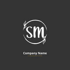 S M SM Initial handwriting and signature logo design with circle. Beautiful design handwritten logo for fashion, team, wedding, luxury logo.