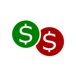 Coin icon. dollar sign. Green coin and red coin.Vector illustration isolated on white background.