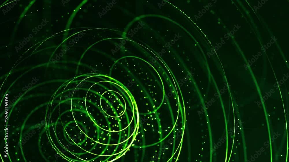 Poster 4k looped sci-fi green background with bokeh and light effects. glow green color particles form line