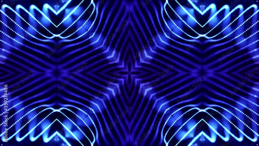 Poster 4k looped sci-fi 3d background with light effects. glow blue particles form lines, surfaces, complex