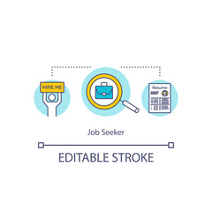 Job seeker concept icon. Employee for recruitment. Hire with resume. Applicant for work position idea thin line illustration. Vector isolated outline RGB color drawing. Editable stroke