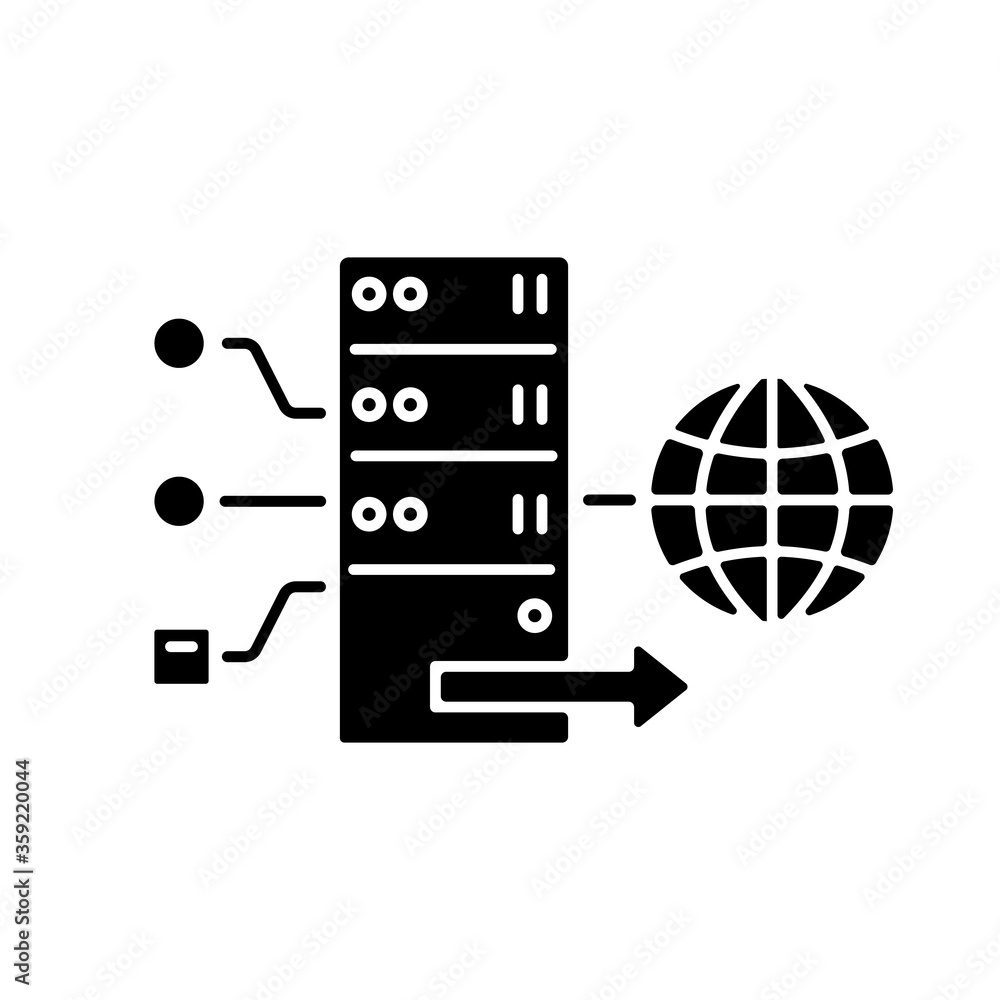 Poster forward proxy black glyph icon. internet accessibility and firewall bypassing. cyber security silhou