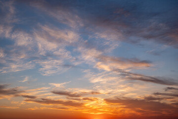 Naklejka na ściany i meble Sunrise, sunset clouds. Twilight, dusk cloudy sky