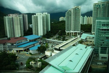 Tall buildings in Lantau island Hong Kong on a cloudy day.