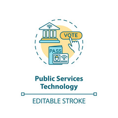 Public service technology concept icon. Electronic government. Online voting poll. E governance idea thin line illustration. Vector isolated outline RGB color drawing. Editable stroke