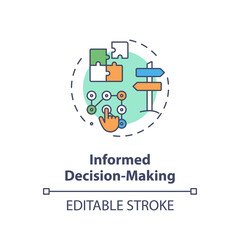 Fototapeta premium Informed decision making concept icon. Plan strategy for opportunity. Problem solution. Data analysis idea thin line illustration. Vector isolated outline RGB color drawing. Editable stroke