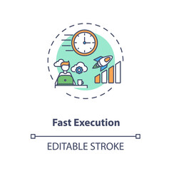 Fast execution concept icon. Trading platform strategy. Digital transformation. Successful project completion idea thin line illustration. Vector isolated outline RGB color drawing. Editable stroke