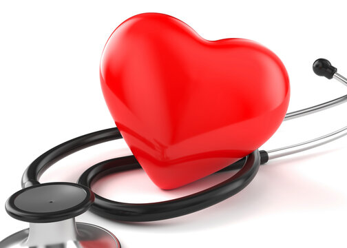 Stethoscope on red heart 3d rendering