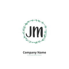 J M JM Initial handwriting and signature logo design with circle. Beautiful design handwritten logo for fashion, team, wedding, luxury logo.