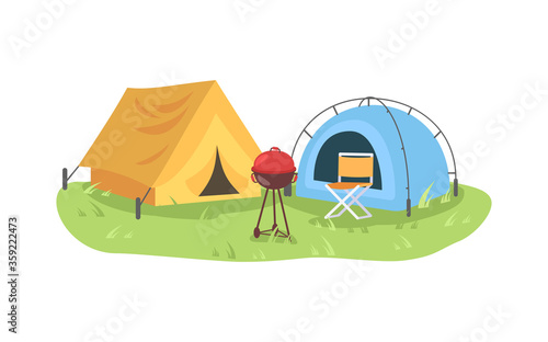 Campground Semi Flat Vector Illustration Colorful Tents With Grill And  Chair Camping Outdoors And Cooking Meal Summer Recreation For Tourist  Campground 2D Cartoon Landscape For Commercial Use Bar-b-q Wall Mural |  Bar-b-bsd