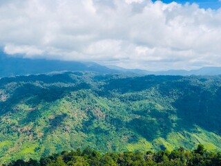 Scenic view of  mountain landscape in the summer with clouds