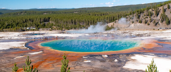 Grand Prismatic Spring colorful rainbow hot spring in the Yellowstone National Park