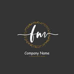 F M FM Initial handwriting and signature logo design with circle. Beautiful design handwritten logo for fashion, team, wedding, luxury logo.