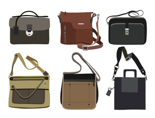 Collection of fashion men's bags (vector illustration)