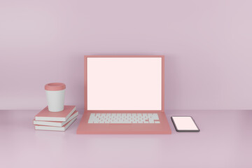 Business Laptop and mobile phone mockup in minimal 3d rendering