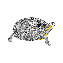 Turtle hand drawn doodle. Black and white - 359225600