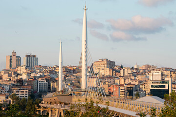 Sunset View of Halic Metro Bridge.  The bridge connects the Beyoğlu and Fatih districts on the European side of Istanbul