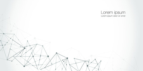 Abstract technology Network nodes with polygonal shapes on dark blue Vector background. Connection science and futuristic technology, digital structure, connected points, web.