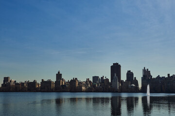 Fototapeta na wymiar Central Park- Lake- Historic- Buildings- Manhattan- New York City- United States-USA.