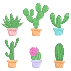 Wandaufkleber Kaktus im Topf Kaktuspflanzen isolieren auf weißem Hintergrund. Perfekt für Einladungen, Grußkarten, Zitate, Muster, Blumenstrauß, T-Shirts, Logos, Geburtstagskarten usw