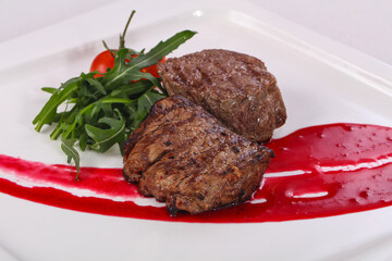 Beef steak with berry sauce