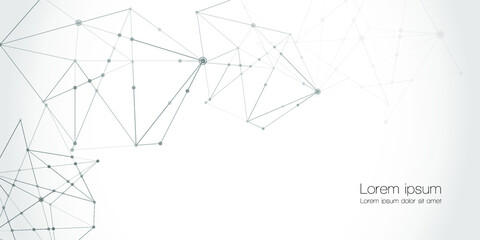 Obraz premium Abstract technology Network nodes with polygonal shapes on dark blue Vector background. Connection science and futuristic technology, digital structure, connected points, web.