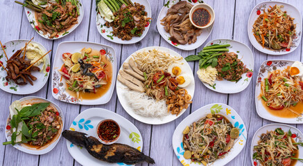 Fototapeta na wymiar Thai Food Mixed Dishes June 2020 
