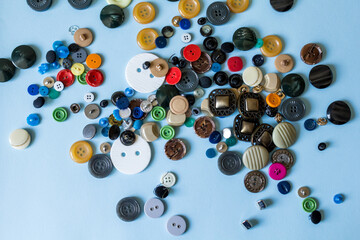 an abundance of buttons on a blue background.