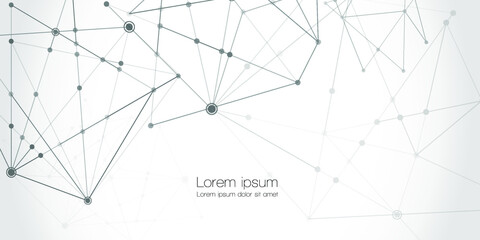 Abstract technology Network nodes with polygonal shapes on dark blue Vector background. Connection science and futuristic technology, digital structure, connected points, web.