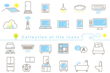 生活に必要な電化製品とパソコンのアイコン集
