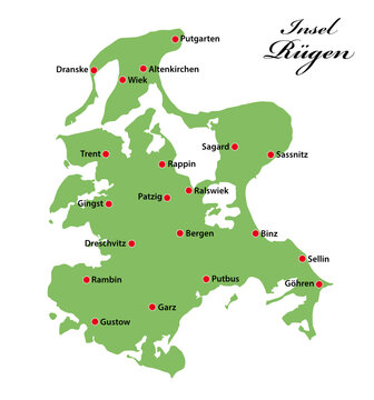 Vector map of the Baltic Sea island of Ruegen, Germany