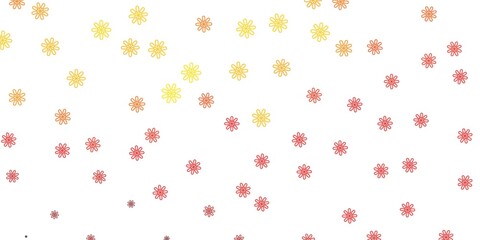 Light Red, Yellow vector doodle background with flowers.