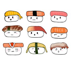 set of funny cartoon sushi monsters
