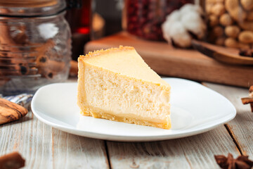 Slice of classic new york cheesecake 