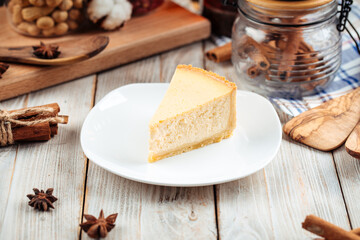 Slice of classic new york cheesecake 