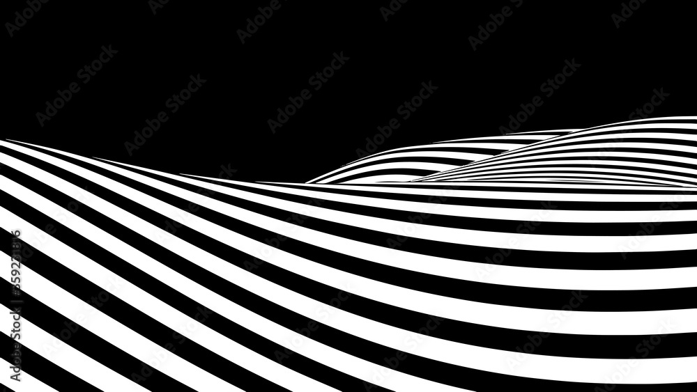 Poster abstract wave of white and black curved lines. hallucination. optical illusion. twisted illustration