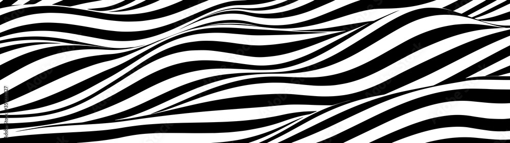 Poster abstract wave of white and black curved lines. hallucination. optical illusion. twisted illustration
