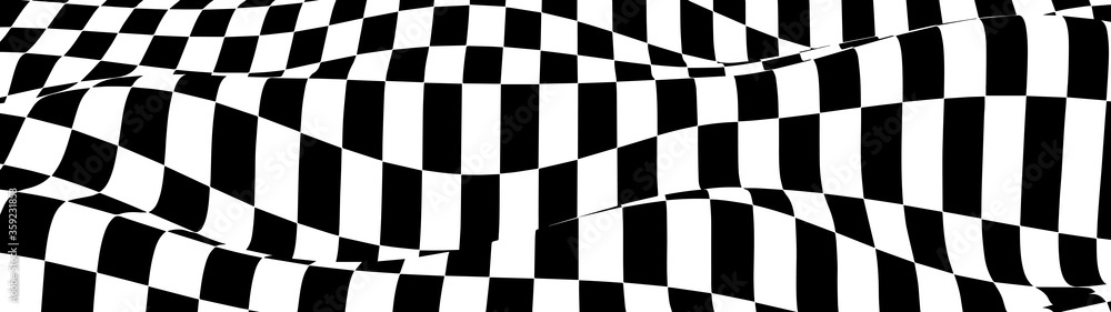 Poster abstract wave of white and black curved squares. hallucination. optical illusion. twisted illustrati